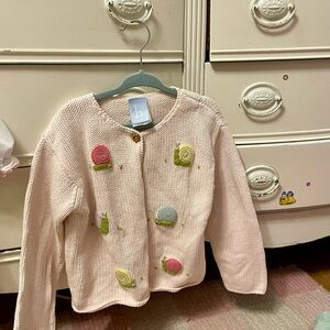 bella bliss Pink Knit Cardigan with Pastel Snail Appliqués Size 4 Sfpf